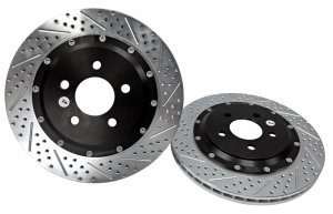 Ford Mustang EcoBoost Brake Rotors (2) - Rear - Baer Brakes - EradiSpeed+ 2-piece SDZ Slot & Drilled - Black - `15-`23